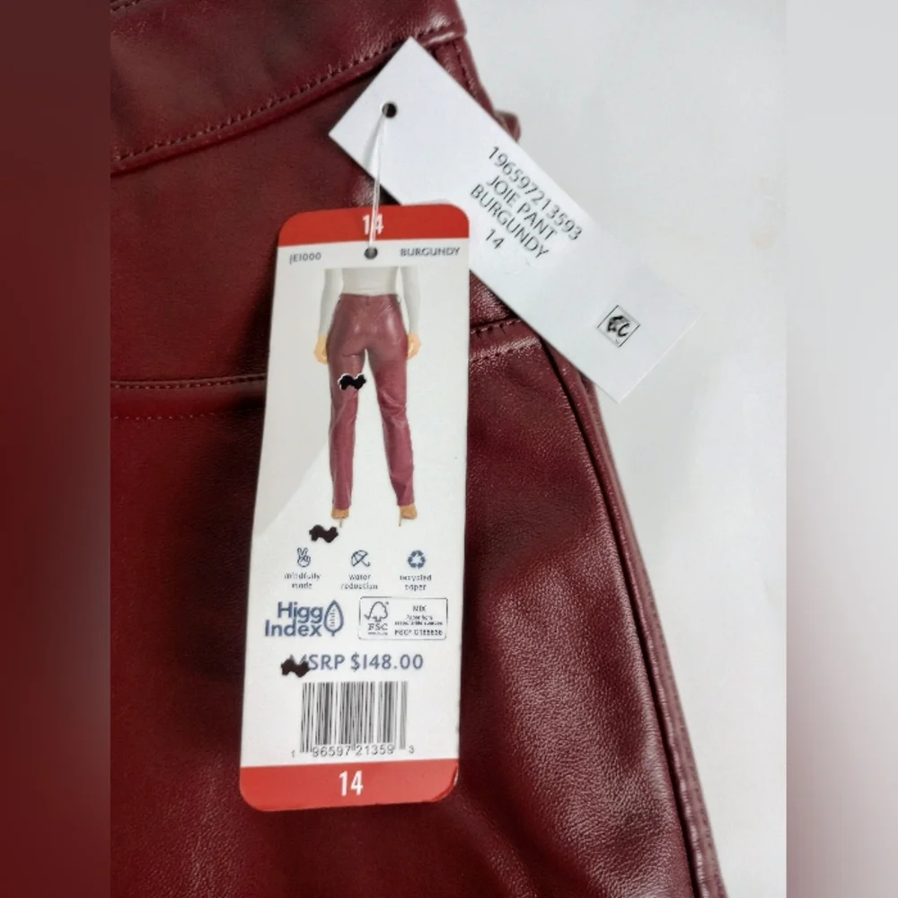 Joie Burgundy Leather Straight-Leg Pants